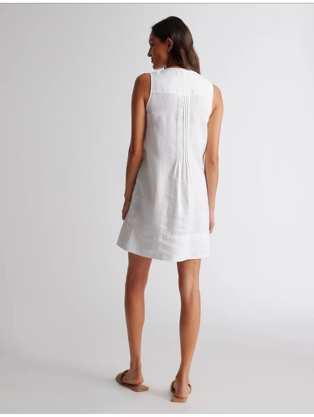 Quincy Mae 100% Organic Cotton Gauze Sleeveless Swing Dress White M - Picture 3 of 9